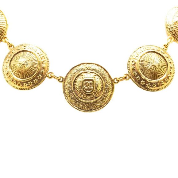 CHANEL CC Logos Round Emblem Necklace 17" Gold Tone Auth - Picture 2 of 5